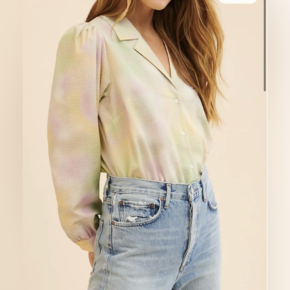 JUST Female Nikki Free People Collab Pastel Tie Dye Waffle Cotton Button Down S - Picture 1 of 8